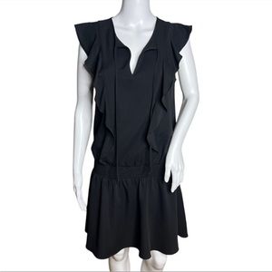 Amanda Uprichard Smocked Waist V Neck Dress with Ruffle Detail